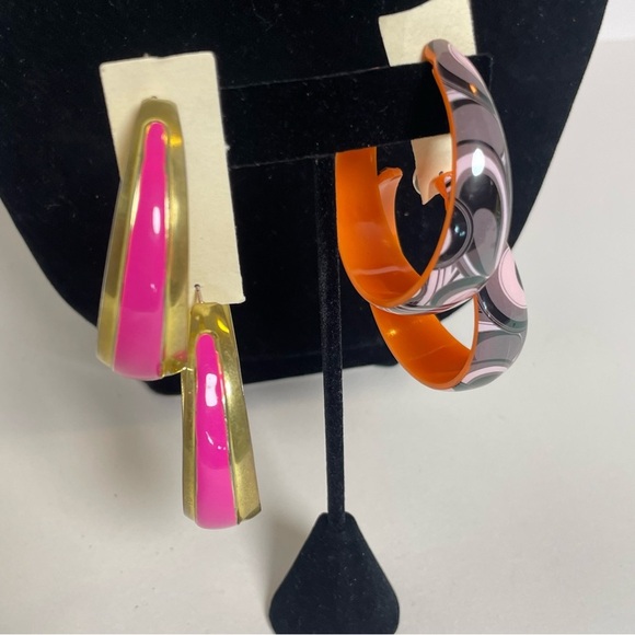 Jewelry - Vintage Funky Large 70s Hoop Earrings - 2 Pair